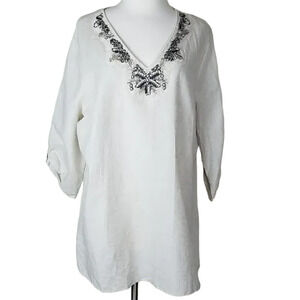 Canda Linen Cotton Tunic Top Size 18 Beaded Embellished Breathable Lightweight